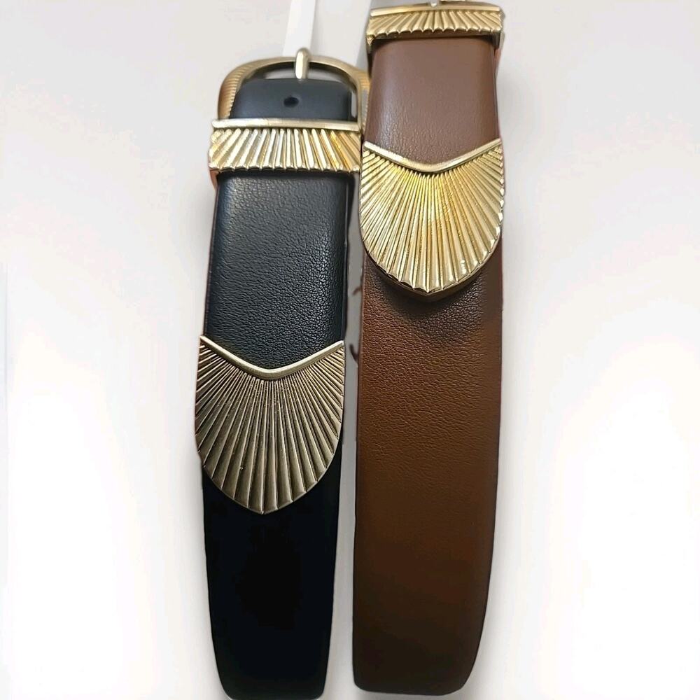 Jason Wu Women's Leather Belts Set 2 Black Brown Gold Buckle NWT Designer - Picture 7 of 12
